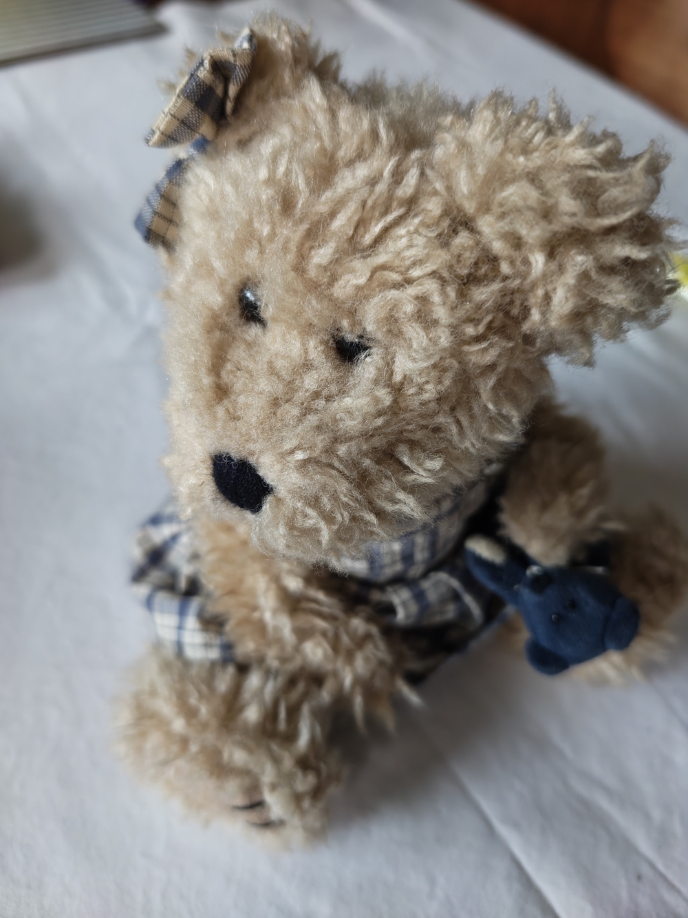 Boyds Bears Beige Teddy with Blue Plaid Outfit and Navy Accent